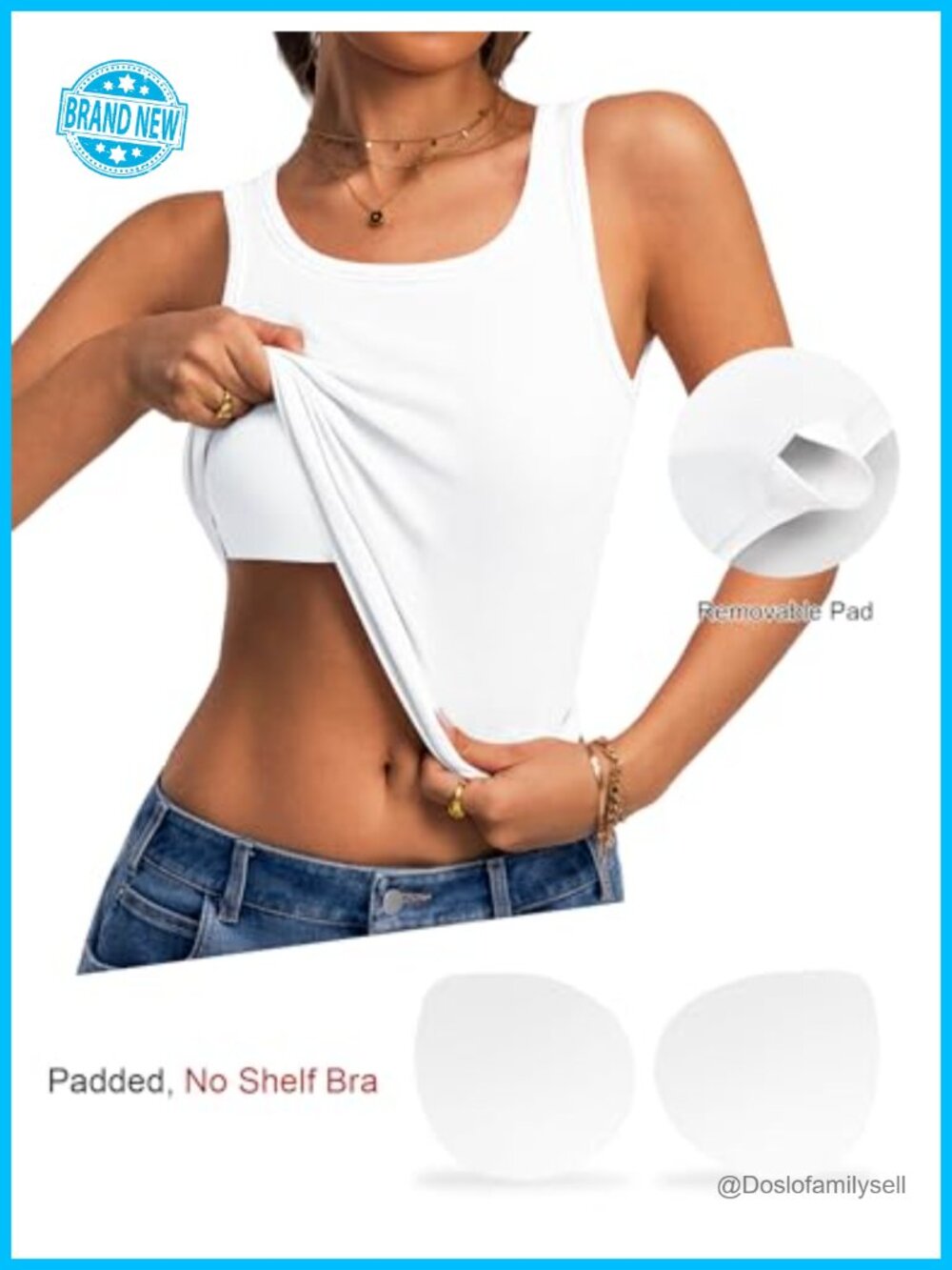 Ribbed Sleeveless Tank Top with Removable Pads - Picture 4 of 7